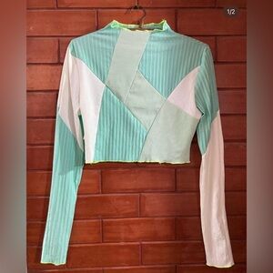 Mint Green and White Patchwork Top